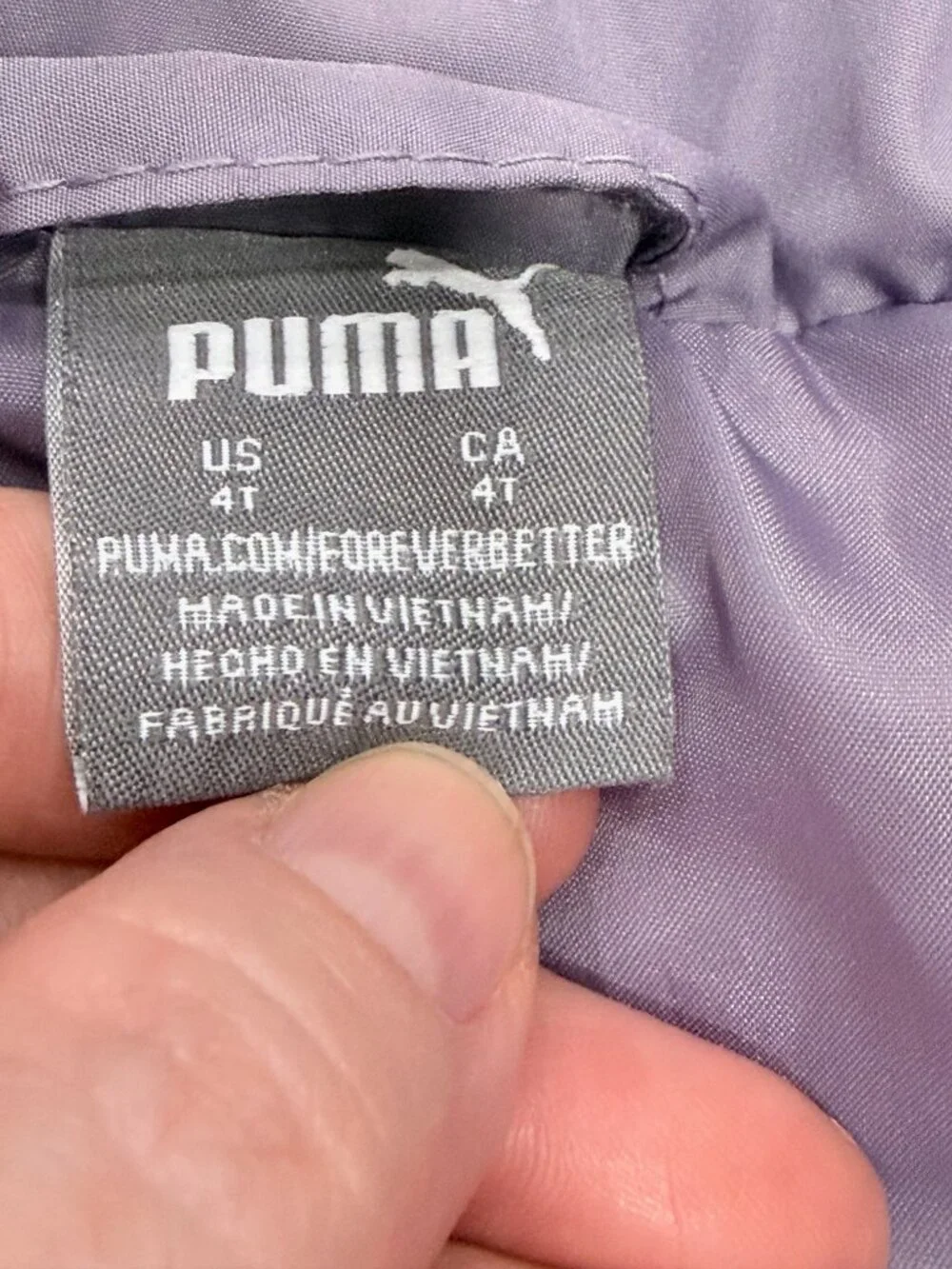 PUMA Girl's 4T Lilac Puffer Vest Neon Green Trim Lightweight Quilted